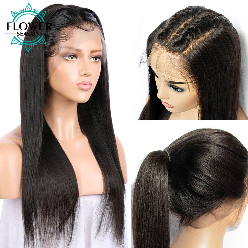 Glueless Full Lace Wigs with baby hair Silky Straight HD Lace Full Lace Human Hair Wig Brazilian Remy Hair Pre plucked for Women