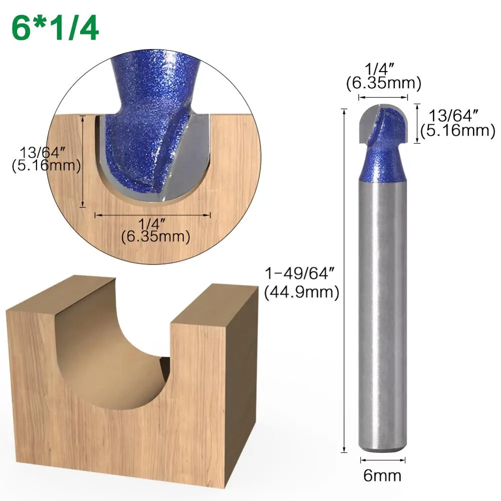 1pcs 6mm Shank Professional level Ball Nose Router Bits Set End Mill Round Cove Box Solid Carbide CNC Radius Core Milling Bit