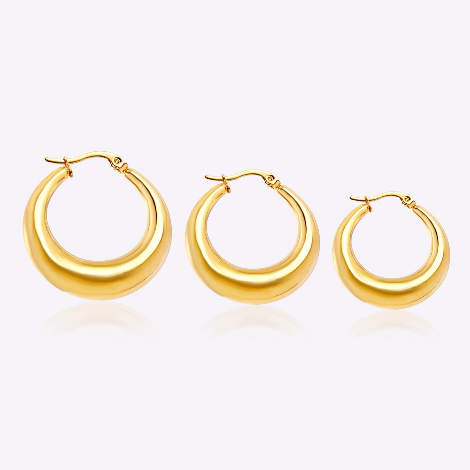 Thick Hoop Earrings Jewelry 316L Round Stainless Steel Hypoallergenic Fashion Gold Color Earring for Women/Girls Gift Jewellery