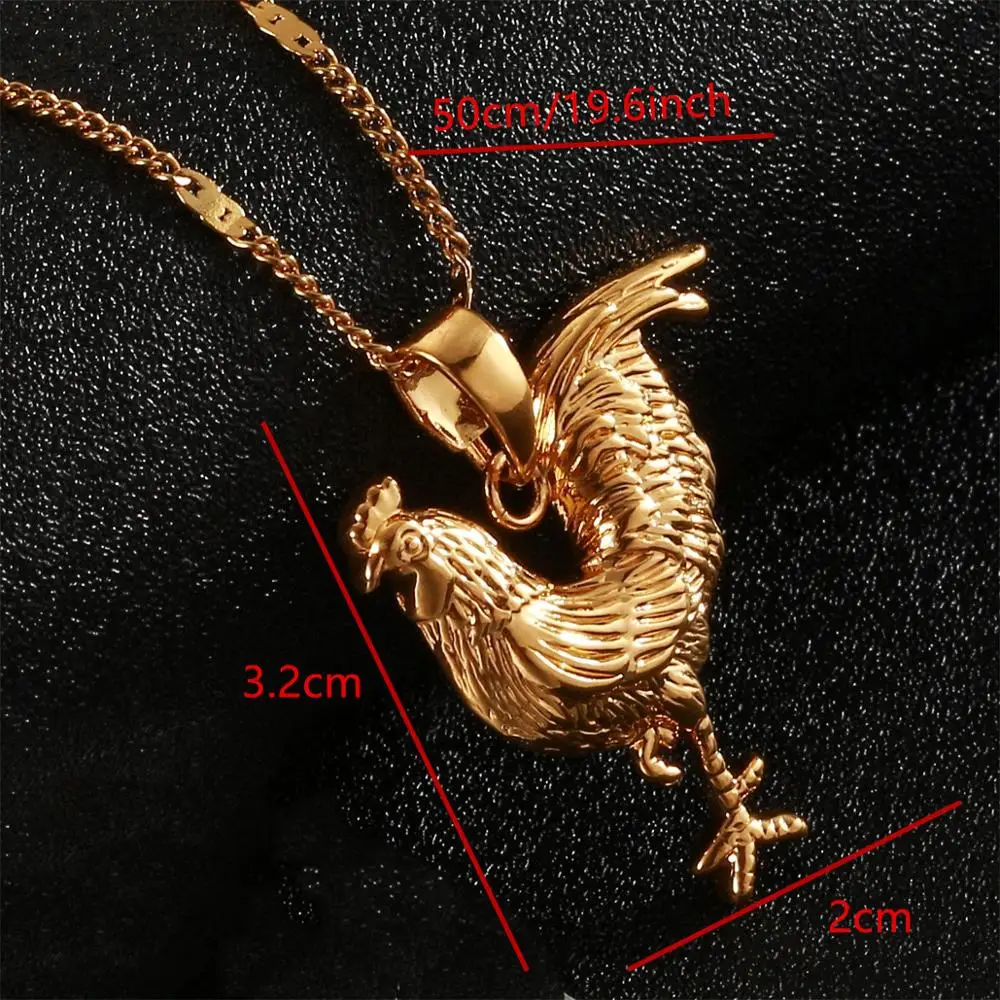 Trendy Women Gold Color Animal Rooster Chicken Pendant Necklace Jewelry