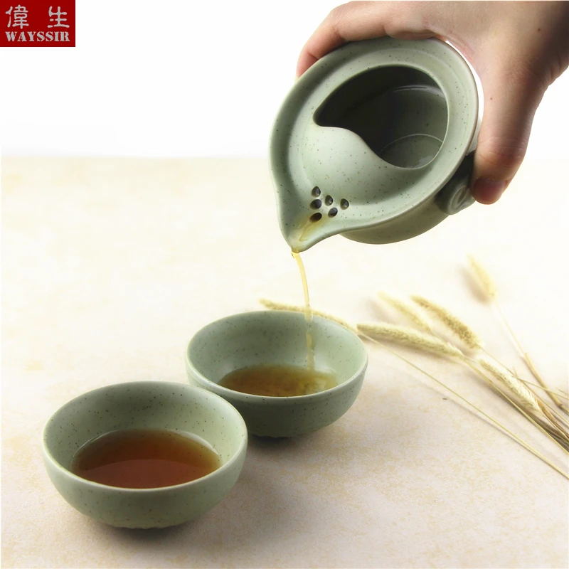 Portable Kung Fu Ceramic Tea Set, Elegant Kettle, Gaiwan Water Cup, Convenient Chinese Tea Set 1Pot, 2 Cups, Household Traveling