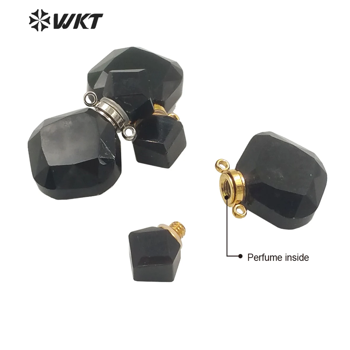 

WT-P1723 Exclusive Newest Fashion Gold Aura Black Quartz Pendant Lady Flash Bright Natural Perfume Bottle Fashion Findings