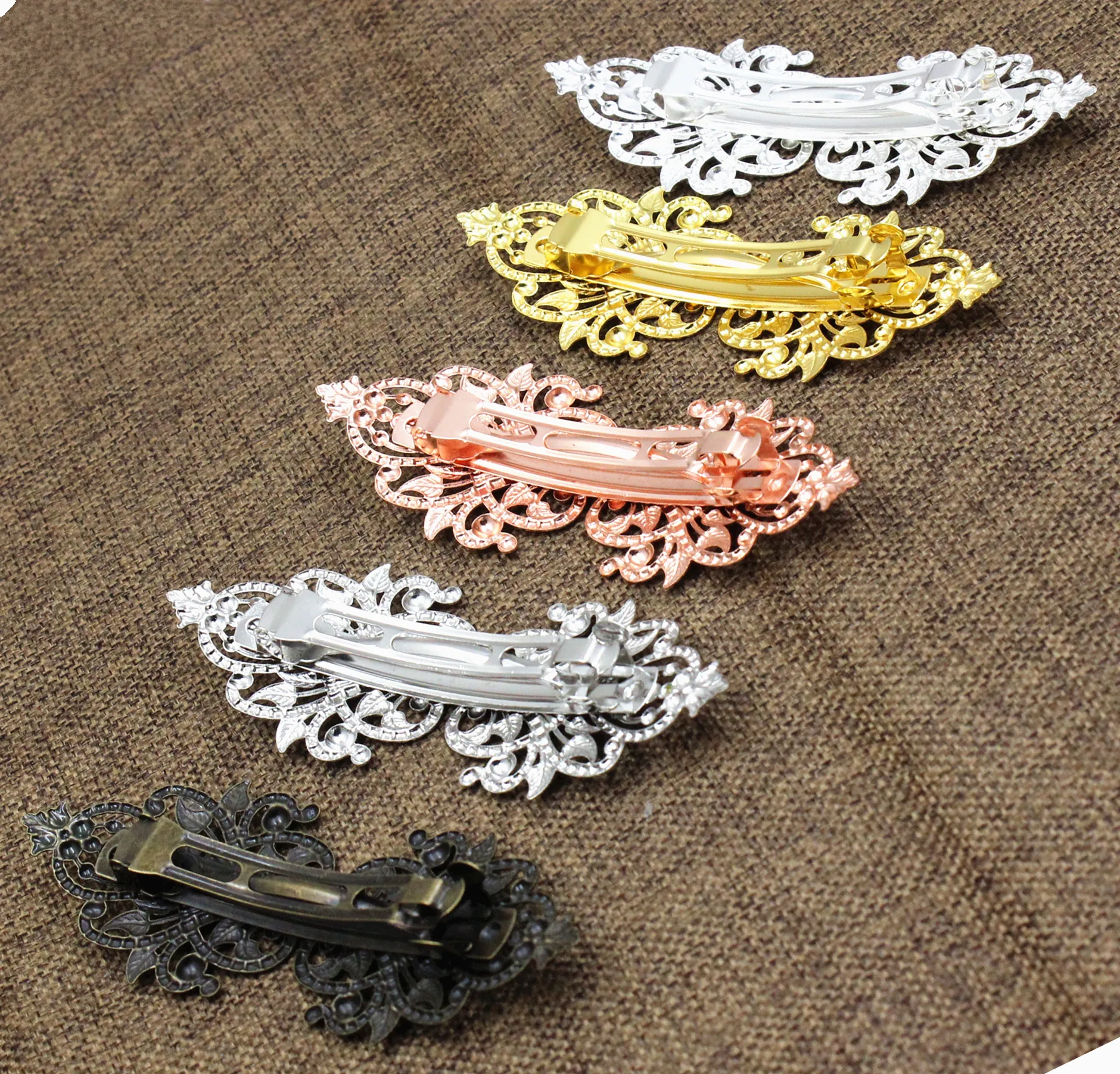 Copper Fashion Hair Snap Clips Accessories Symmetrical flower Women Hairgrips Barrettes Head Hairpins Headdress Length 94mm 1PC