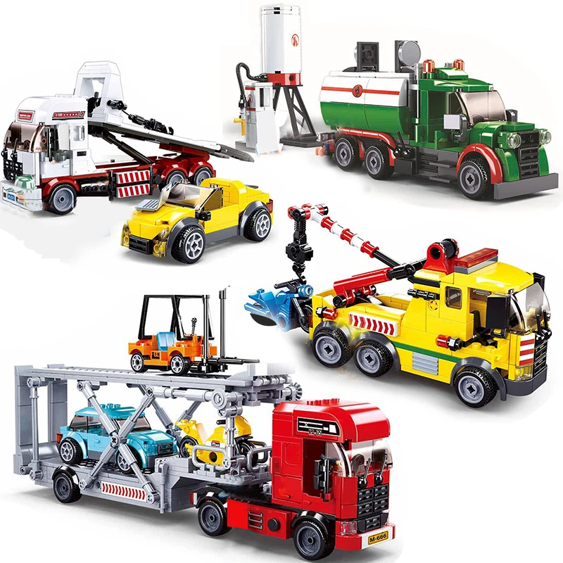 

Trucks City Vehicle Pickup Heavy Cargo Transport Model Building Block Set machinery shop Van Creative Carriage Harvester car toy