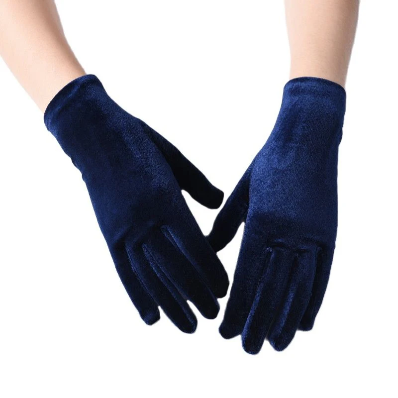 Solid Golden Velvet Gloves Women Autumn And Winter Keep Warm Plush High Elasticity Cosplay Etiquette Retro Style Mittens