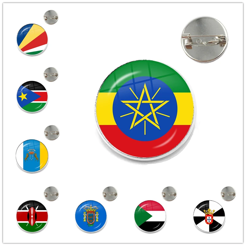 Ethiopia Islas Canarias Kenya Sudan Madeira Melilla South Sudan Ceuta Seychelles Glass Cabochon Brooches Collar Pins Jewel Gift