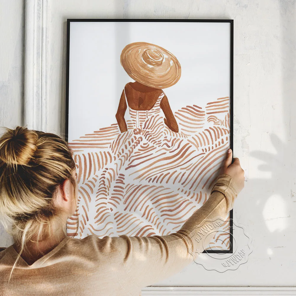 Slim Girl Brown Skirt Poster Nordic Line Still Life Art Prints Modern Concise Girl Back View Portrait