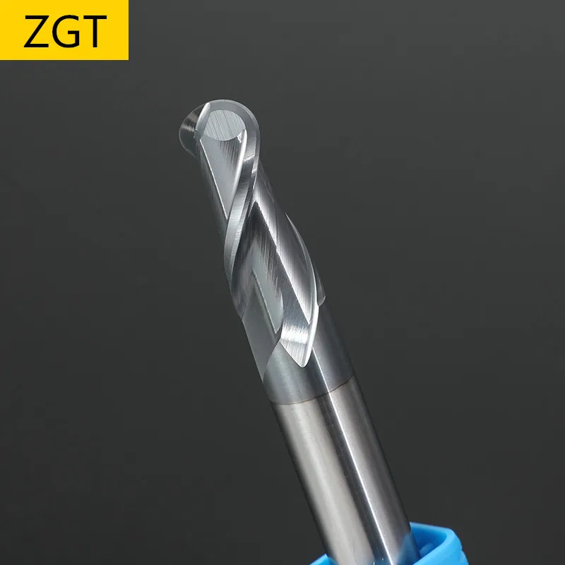 ZGT High quality Ball Nose End Mills HRC50 2 Flute Milling Tools Tungsten Steel Milling Cutter Alloy Carbide Ball Nose Endmills