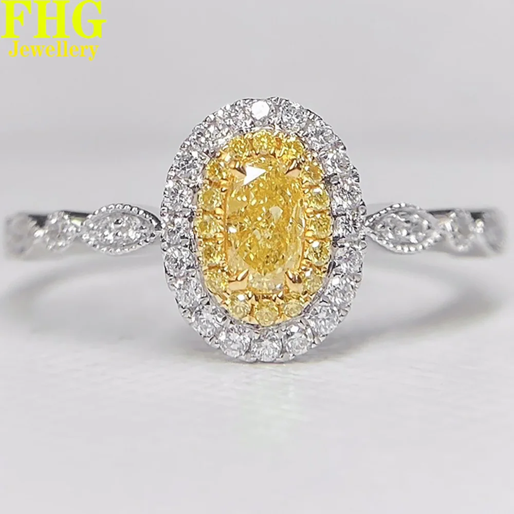 

18K Au750 White Gold Ring 0.45 Carat Nature Diamond Yellow diamond Oval ring Wedding Party Engagement Anniversary Ring