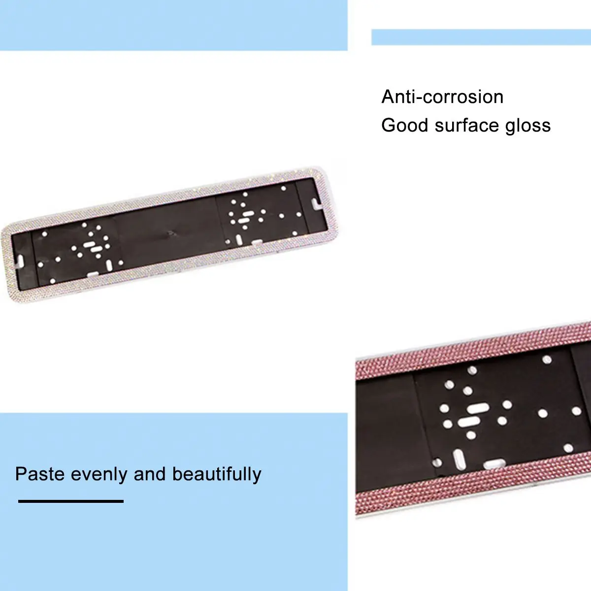 1 set Russian Car License Plate Frame  Stainless Steel Crystal Diamonds European German Number License Plate Frame Holder