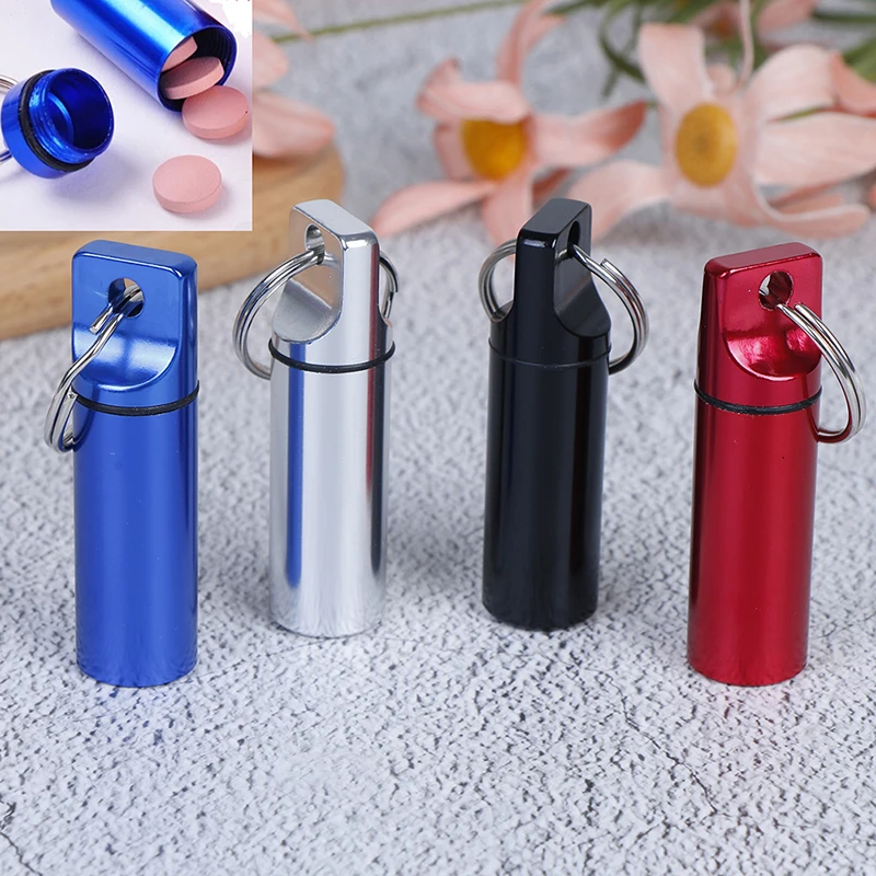 1pcs Waterproof Aluminum Pill Box Keychain Carabiner Medicine Case Container Bottle Holder Outdoor Pill Case PillBox