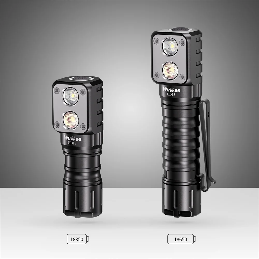 Wurkkos HD15R 18650 Farol LED duplo com holofote vermelho Lanterna recarregável 2000lm com luzes traseiras magnéticas para acampamento