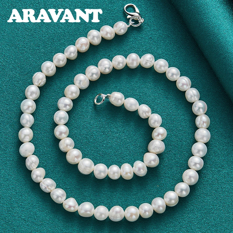 Aravant 925 Silver Freshwater Pearl Necklaces Chain For Women Wedding Fashion Jewelry