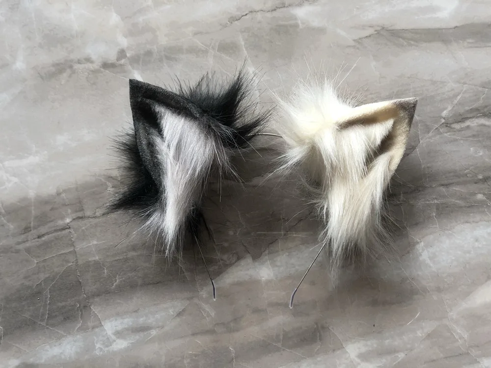 

Hand Made Customized Black White Beige Wolf Fox Hairpin Hairhoop Cos Ear Simulation Prop Cosplay Accessories DIY for Halloween