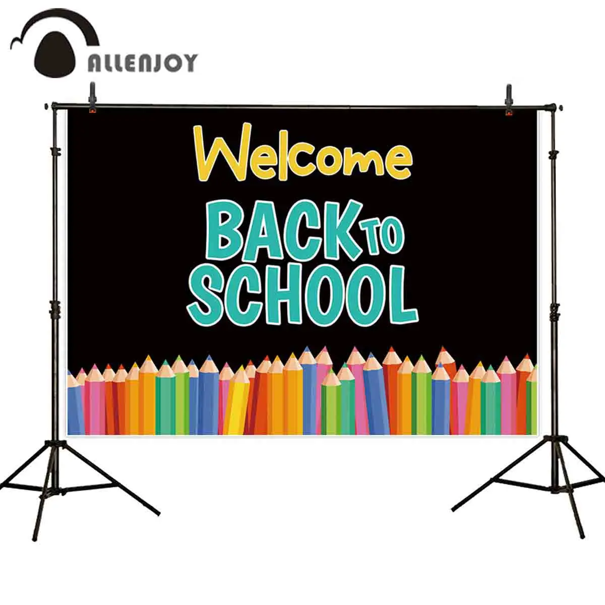 Allenjoy Back to School Crayon Wallpaper Student Event Decor Black Vinyl Photophone Prop Baby Shower Photocall for Photo Studio