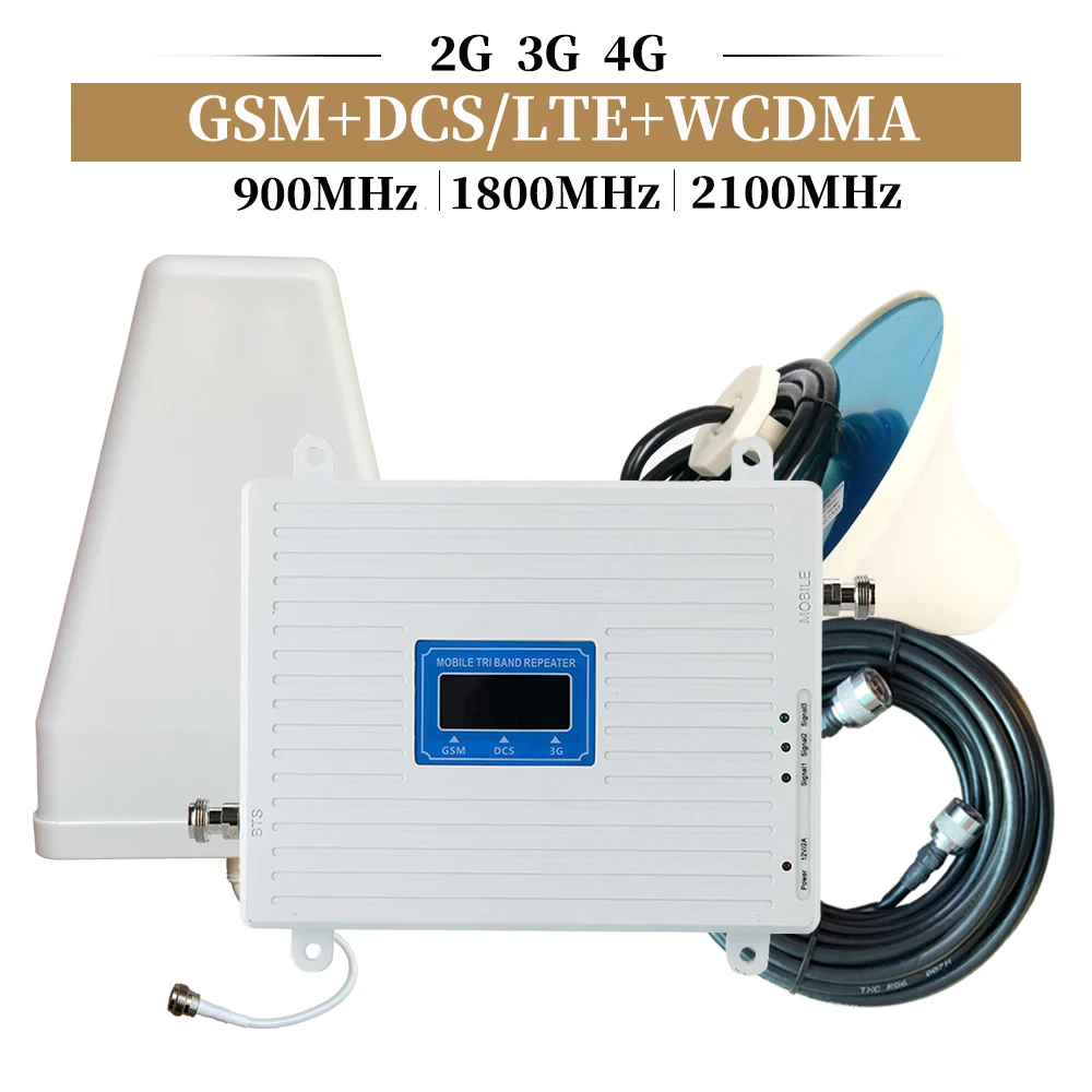 2021 New GSM 2G 3G 4G Cell Phone Booster Tri Band Mobile Signal Amplifier LTE Cellular Repeater GSM DCS WCDMA 900 1800 2100 Set