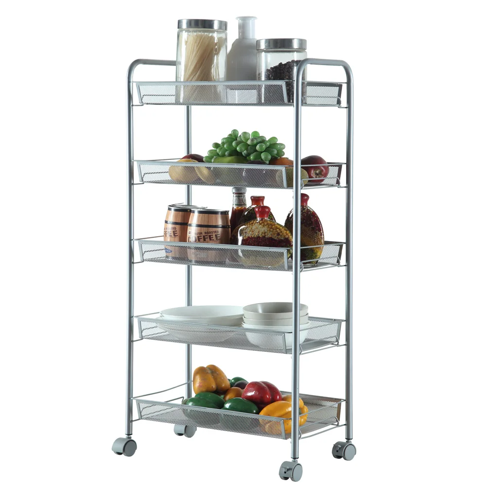 Honeycomb Mesh Style Five Layers Removable Storage Cart  Kitchen Cart Silver  US Warehouse In STOCK