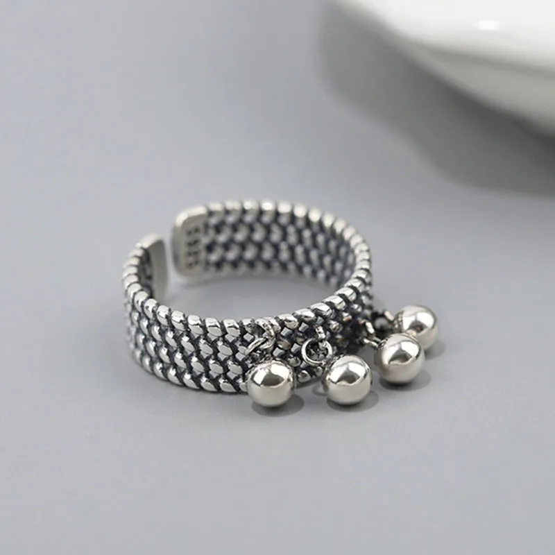 Mewanry Vintage Punk Silver Color Rings New Trendy Creative Beads Pendant Tassel Geometric Party Jewelry Gifts for Women