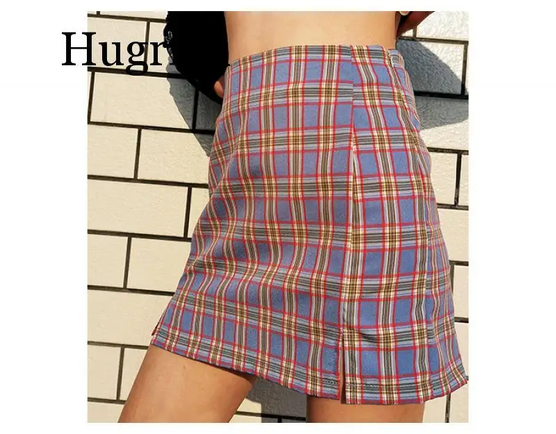 2020 Women Fashion Cotton Plaid Bodycon Skirt Spring Europe Style Split Elegant Chic Skirts High Waist Wild Bottom