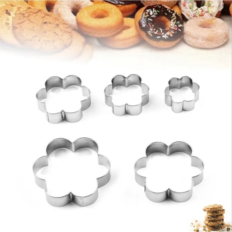 5pcs/Set Flower Cookie Cutter Molds Stamp Sugarcraf Decoration Cake Tools Biscuit Mold Christmas Fondant Decorating Tools