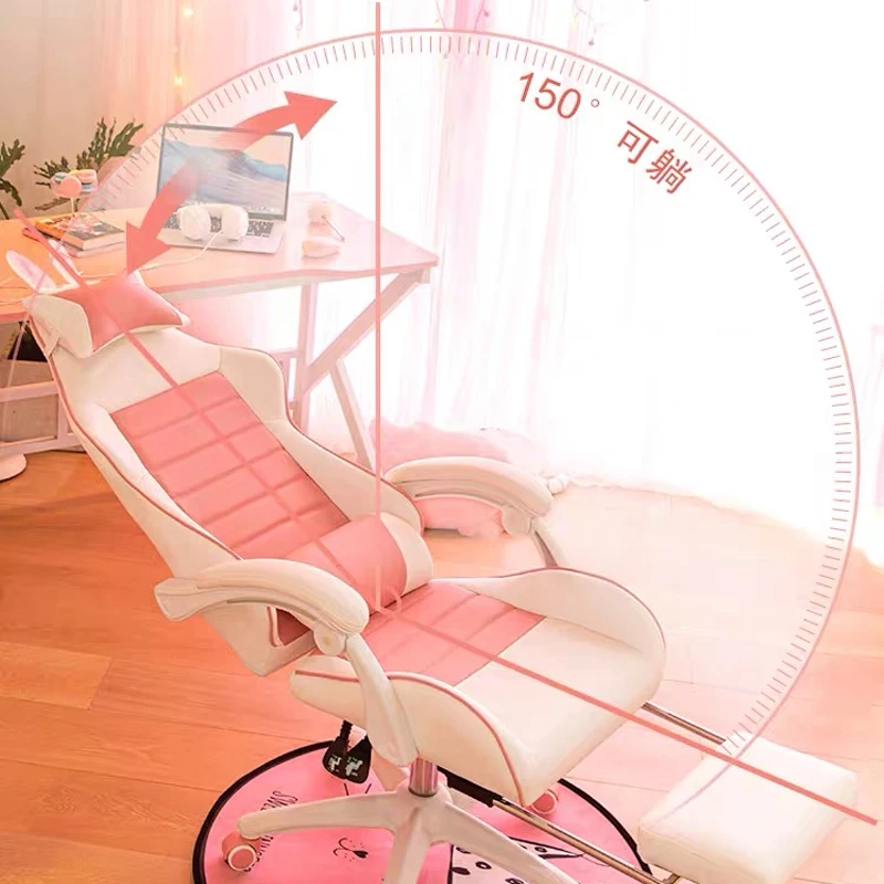 Office Chair WCG Computer Gaming Chair Reclining Armchair with Footrest Internet Cafe Gamer Chair Office Furniture Pink Chair