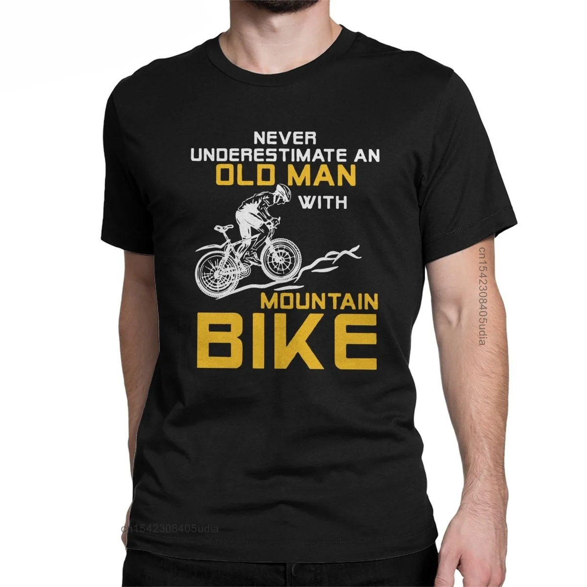 Men\'s Never Underestimate An Old Man With A Mountain Bike T Shirt Bicycle MTB Cotton Tee Shirt for Men Camisas T-Shirt