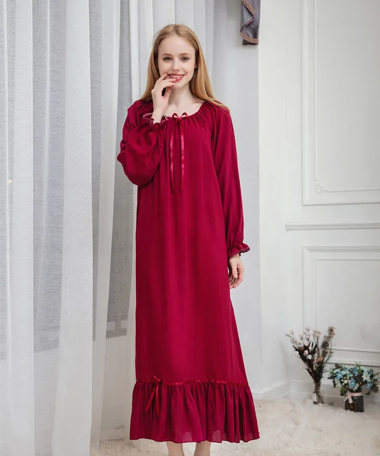 Spring Autumn Female Long Sleeve Pure Cotton Silk Long Loose Breathable Korean Version Student Royal Princess Gown Home Dress