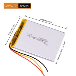 Replacement 3 line 406080 3.7V 3000MAH Lithium polymer battery for onyx book darwin 3 readers books e-book
