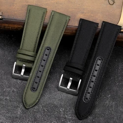 Canvas And Leather Watchband 20MM 22MM Black And Green Men's Military Watch Strap  Handmade Bracelet