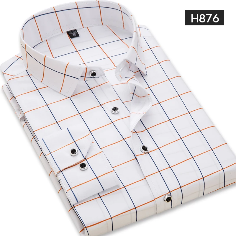 Men\'s Long Sleeve Print Plaid Shirt Spring Summer Slim Fit Dress Shirts Brand Male Clothing M-5XL