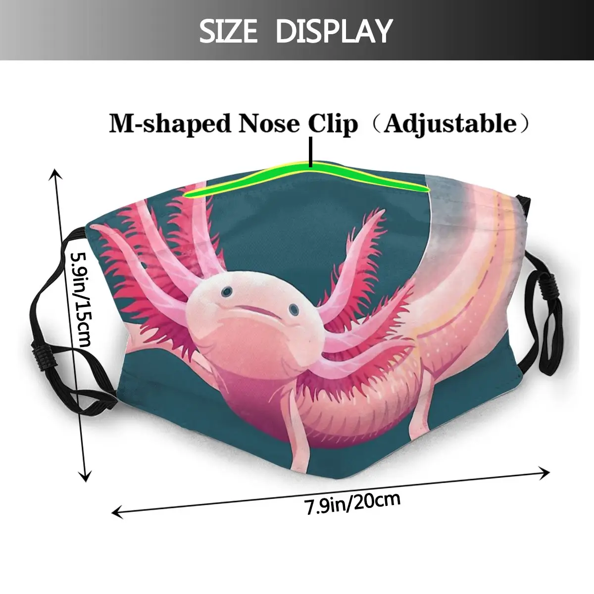 Rosa unisex máscara axolotl amante andando peixe ajustável wasbaar moda algodão respirador com filtros