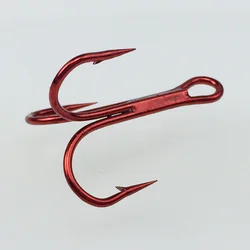 10pcs/Lot Red Nickel Three Anchor Hook Fishing Gear 3/0-14# High Carbon Steel Sharp Barbed Round Bend TrebleHooks