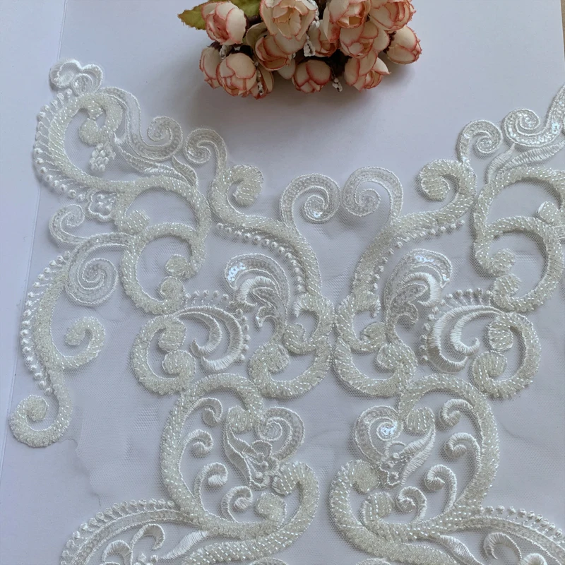 Luxuriöse Stickerei-Spitzenaufkleber mit Blumenmuster, Schwarz, Rot, Elfenbein, Perlenbesetzt, Hochzeitskleid, Modenschau-Dekoration, DIY, RS4171 – Detail 9