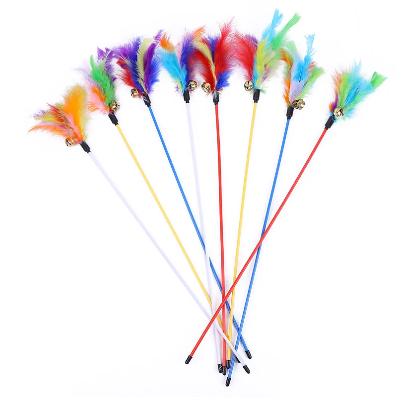5 stücke Lustige Kätzchen Katze Teaser Interaktive Spielzeug Stange mit Glocke und Feder Spielzeug Für Haustier Katzen Stick Draht Chaser Zauberstab spielzeug Zufällige Farbe – Detail 8