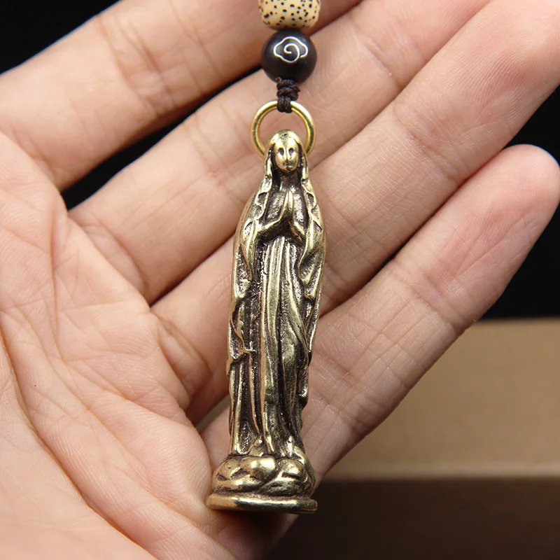 Vintage Brass Blessed Virgin Mary Figurines Key Chains Pendants Heavy Holy Mother Religion Faith People Keyrings Hangings Gifts