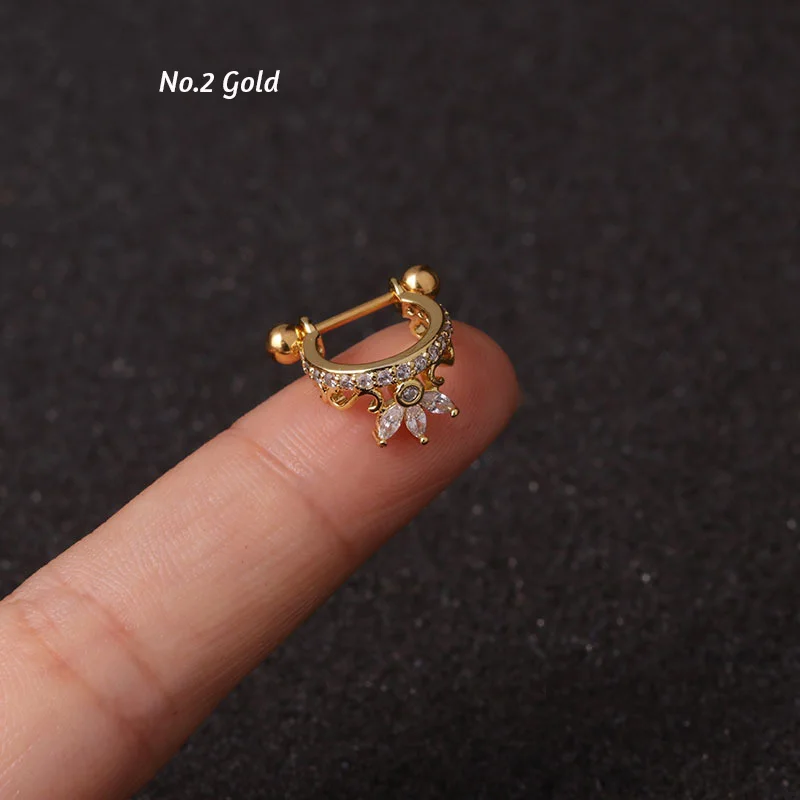 1Pc New Crown Cz Hoop Cartilage Huggie Earring Piercing  Helix Tragus Rook Daith Snug Conch Ear Piercing Jewelry 0.8x8mm