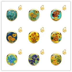 Van Gogh Oil Painting Adjustable Rings Fashion Golden-Plated Glass Cabochon Ring Starry Night Sunflower Jewelry Women Girl Gifts