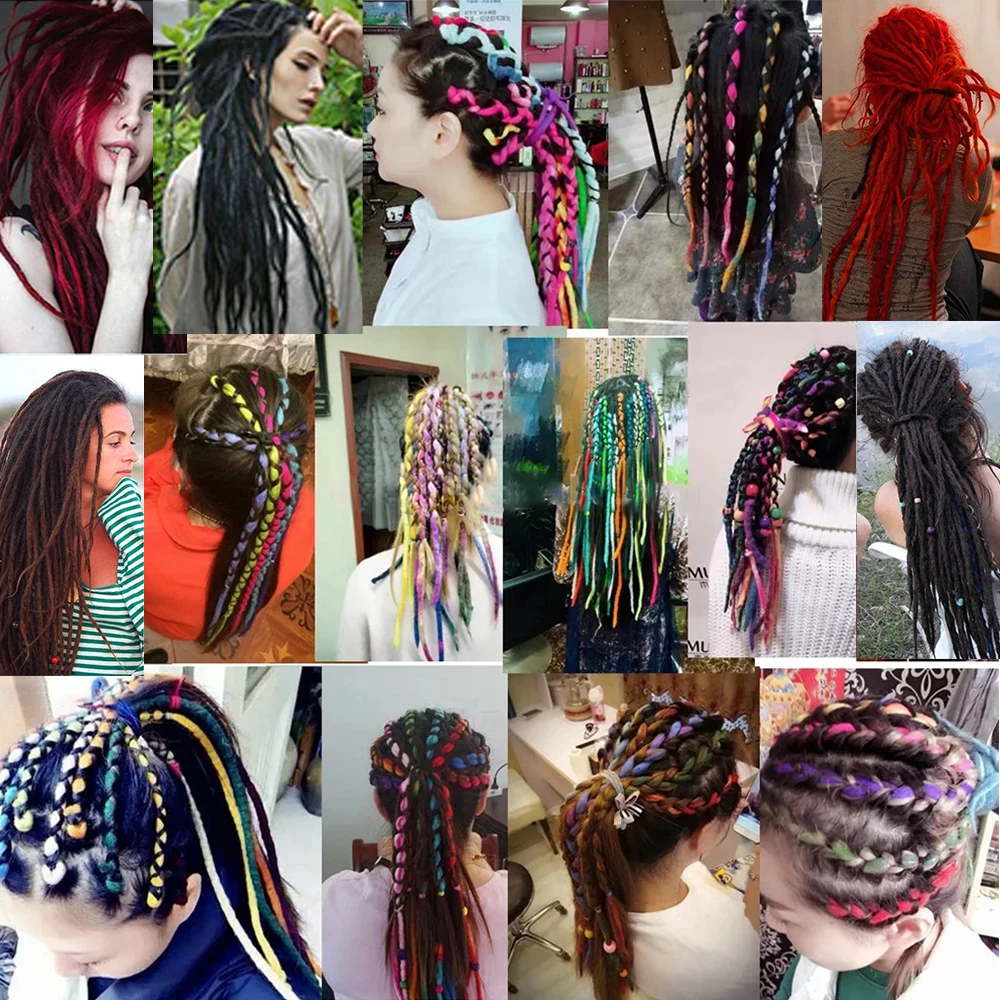 Woolen 10strands 20inches Long Nepal Felted Wool Synthetic Dreadlocks Crochet Braids Hair Extensions Dreadlocks For Men Women