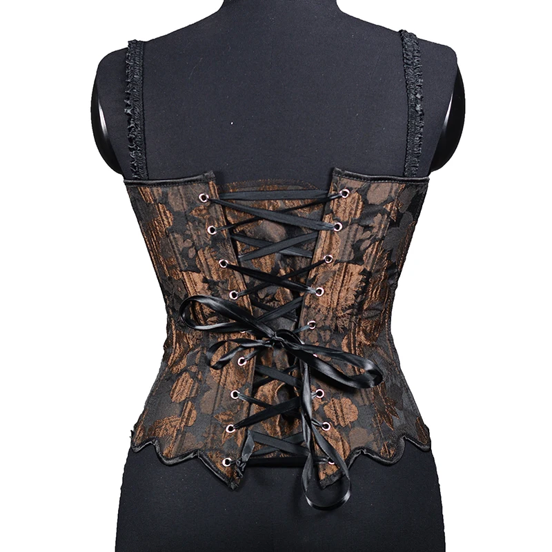 French Corset Top Plus Size Victorian Overbust Corset Top with Straps Goth Jacquard Bustiers Corsets for Women Vintage Wear Out