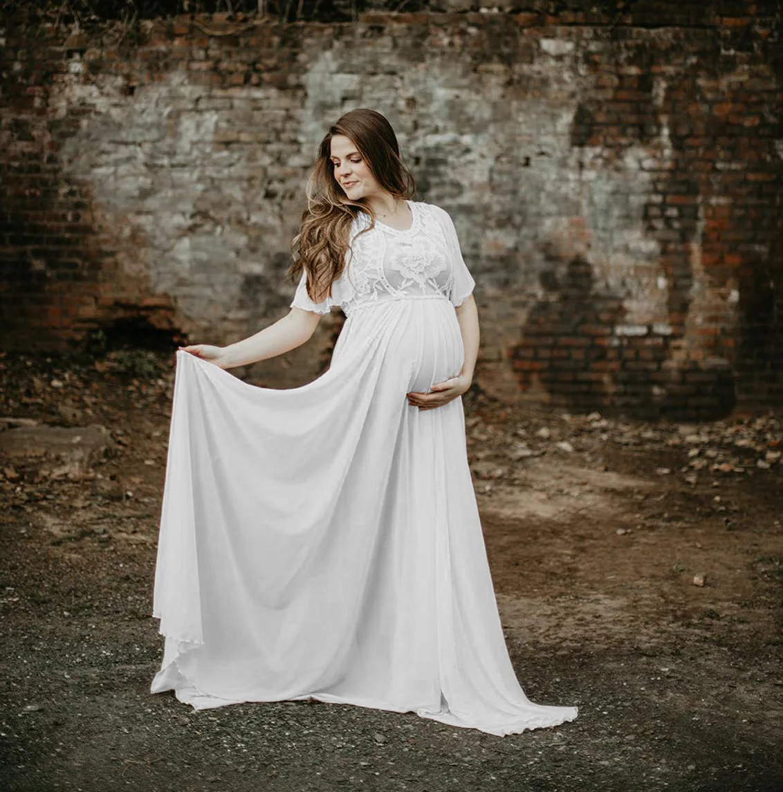 Maternity Long Dress Ruffles Lace Off Shoulder Stretchy Maxi Photography Pregnant Women Gowns Pregnancy Dress Photo Shoot 2021