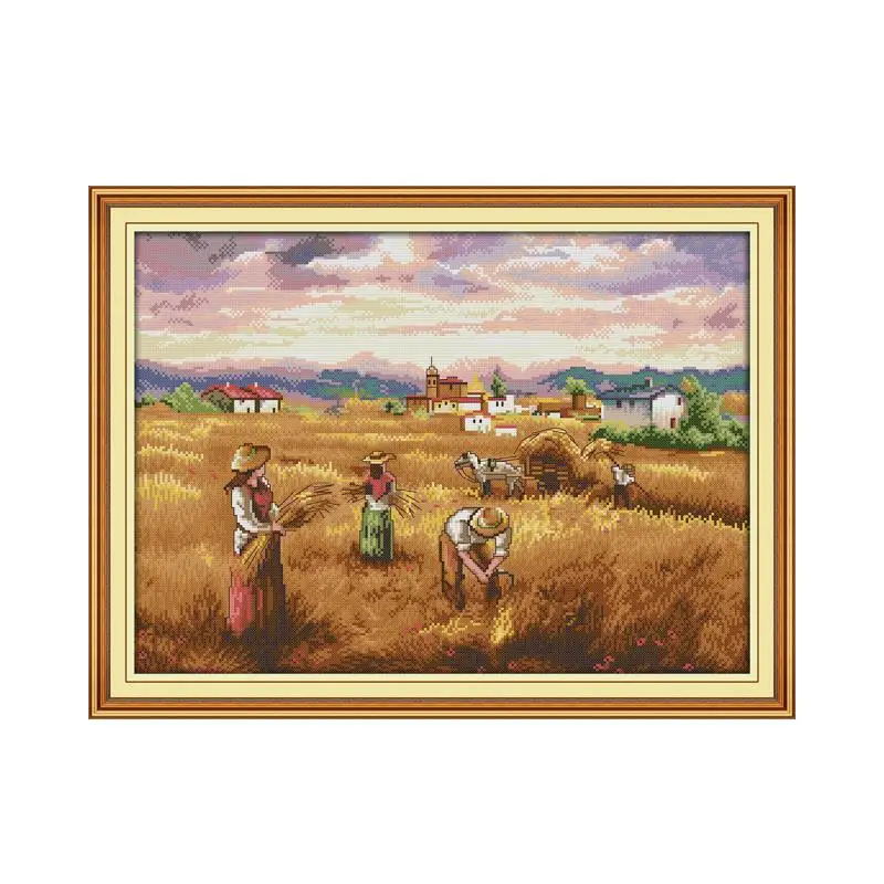 Autumn harvest cross stitch kit people DIY hand embroidery set craft handmade needlework cross-stitching DMC color Dreamfounder