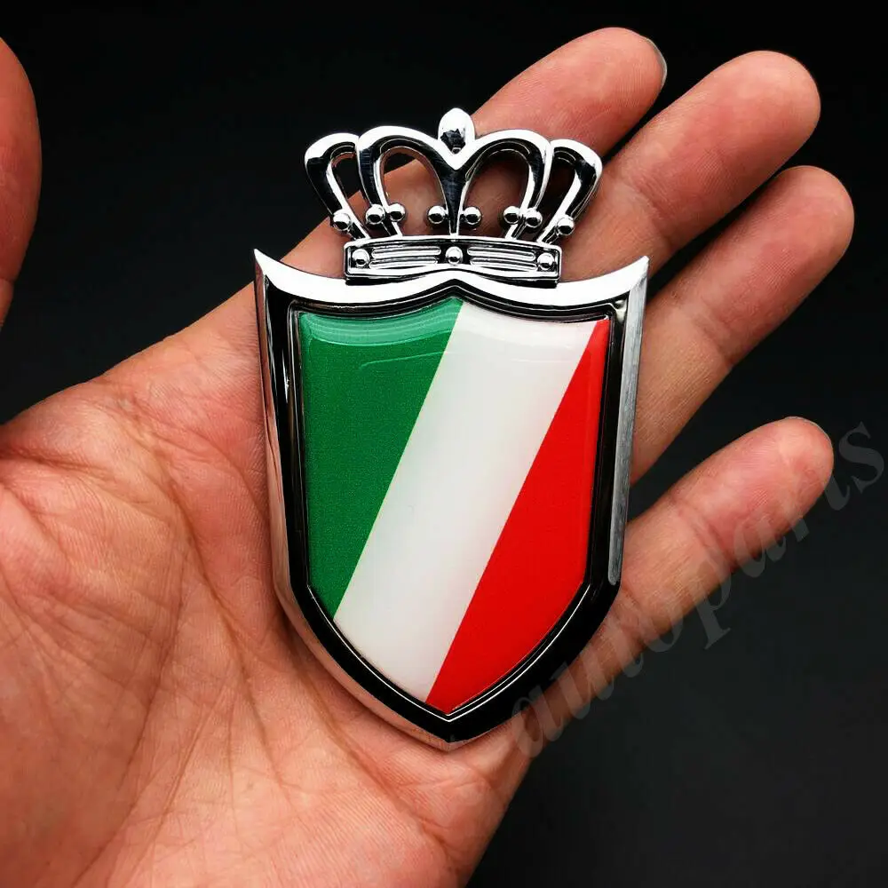 

3D Metal Chrome Italy Italian Flag Crown Shield Car Emblem Badge Decal Sticker