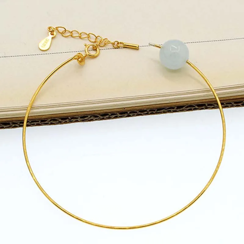 Genuine Real Pure Solid 925 Sterling Silver Bracelet Bangles Women Beads Hand Band Beading Thread Bangle DIY Jewelry Findings