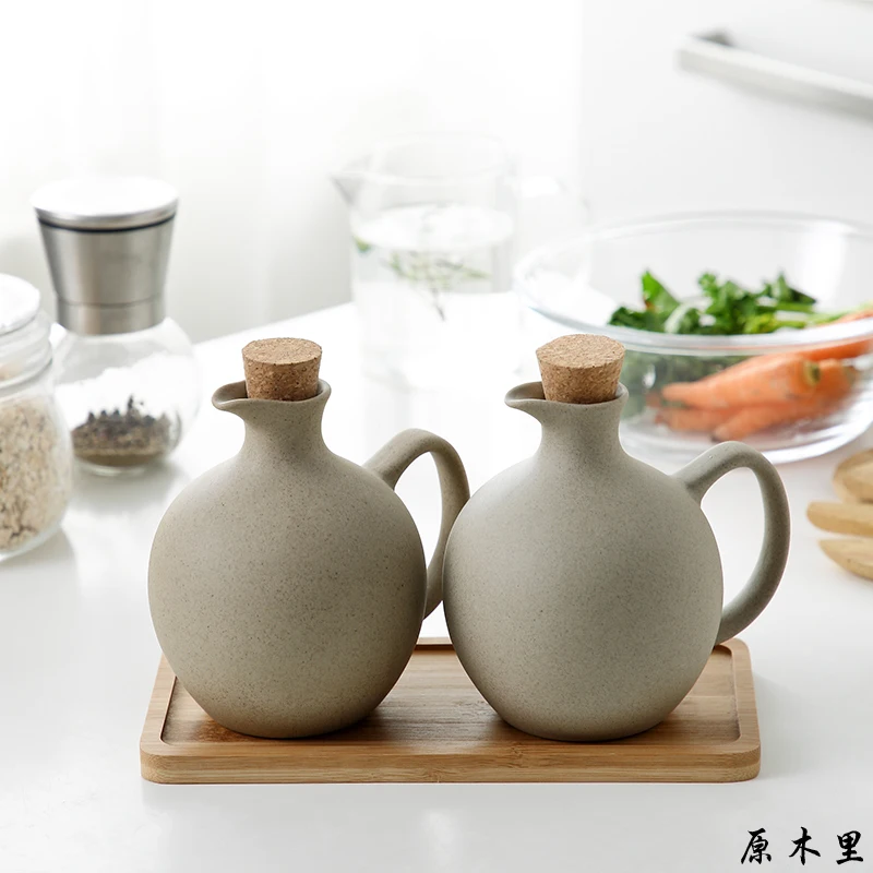 Household Ceramic Seasoning Jar Olive Oil Pot Vinegar Bottle Kitchen Utensils Porcelain Food Storage Container Soy Sauce Bottle