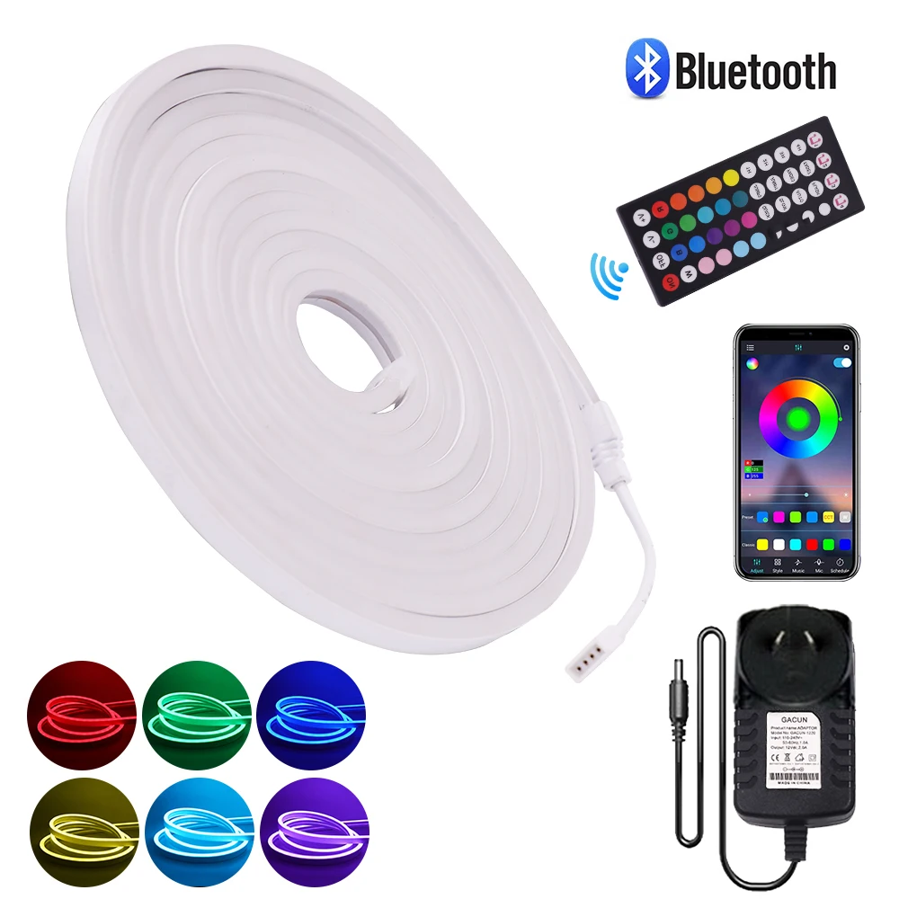 Bluetooth Control RGB Neon Strip 12V SMD 3535 96LEDs/m RGB Neon Light with switch 44Key Remote Control Flexible LED Neon Decor