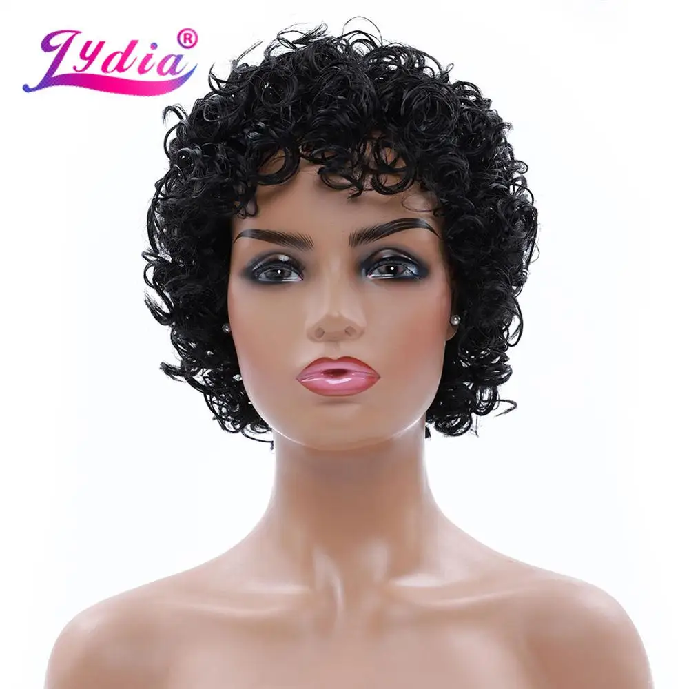 

Lydia синтетические парики для женщин короткие 6 дюймовые вьющиеся 100% Kanekalon термостойкие волокна ежедневный и искусственный парик коричневый блонд черный все цвета