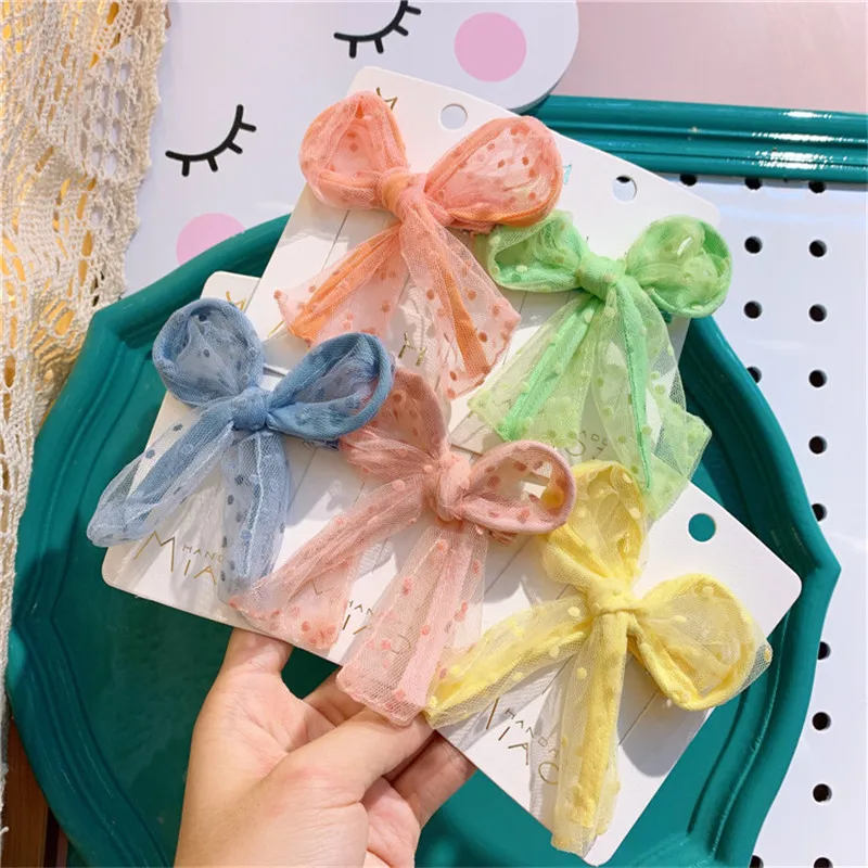 Cute Princess Lace Hair Clips Dot Big Bowknot Hairpins For Girls Glitter Knot Hairgrips  Fashion Kids Headwear Hair Accessories