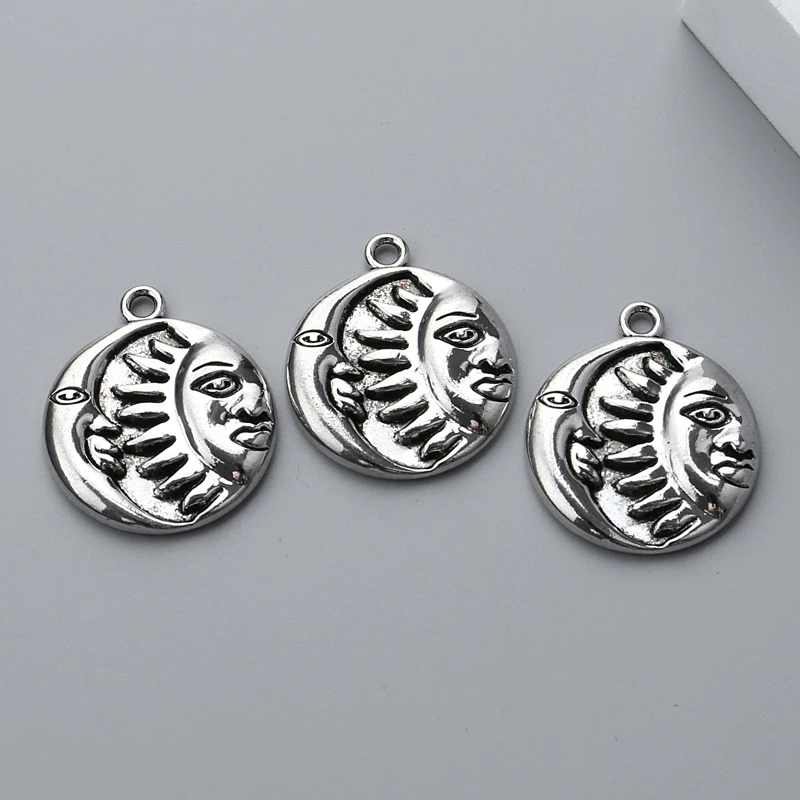 5pcs Silver Color 35x30mm Moon Sun Charms Round Nature Pendant Fit DIY Alloy Jewelry Making Handcrafted Accessories