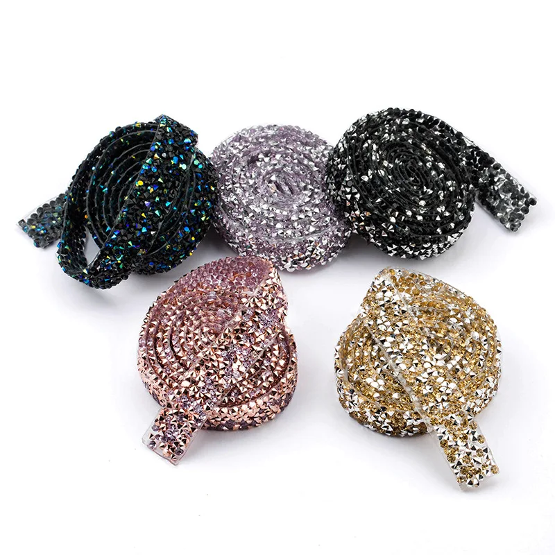 1 Yard Colorful hotfix rhinestone Glitter Rhinestones Crystal AB Hot Fix Rhinestone Chain Ribbon Trimming Hot-Fix Patch