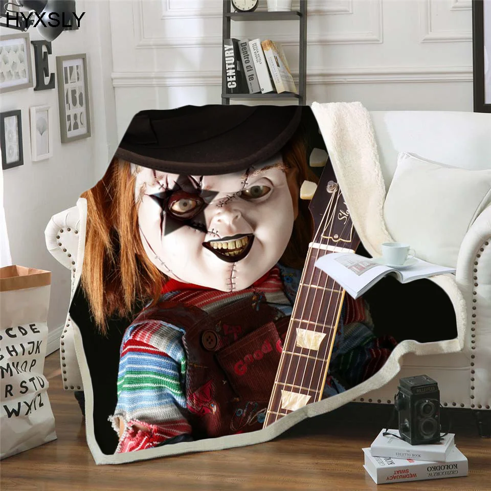 

Newest Horror Movie Child of Play Character Chucky Blanket Gothic Sherpa Fleece Wearable Throw Blanket Microfiber Bedding Cover